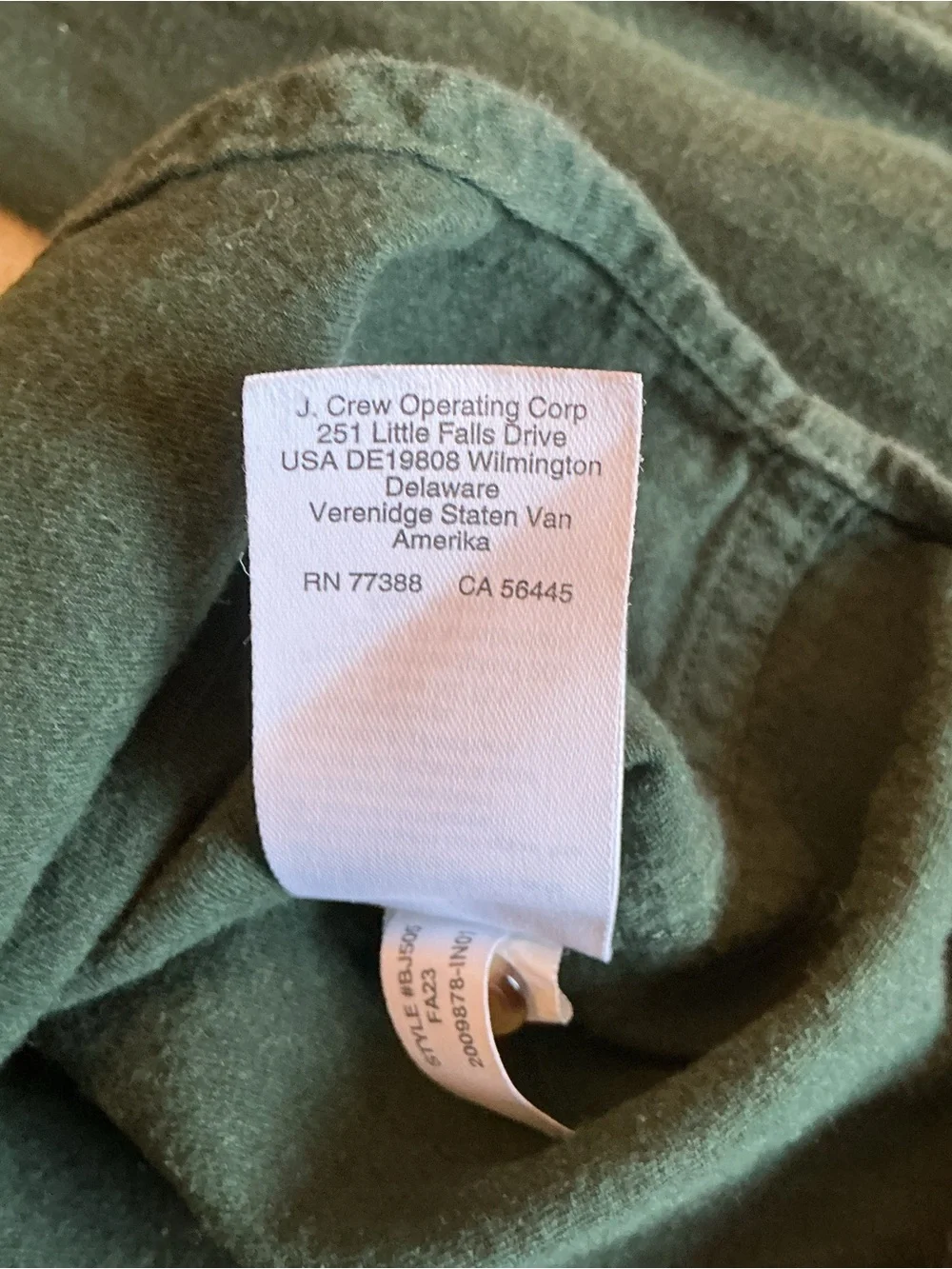 J. Crew Men’s Green Brushed Twill Slim Button Down Long Sleeve Shirt Size Large